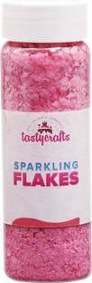 TastyCrafts Sparkling Flakes | Edible Sprinkle Decorations for Cake Décor | Creates Sequin Effect | 125 GM - Pink Sprinkles