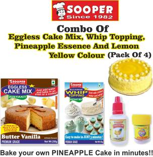 SOOPER CAKE MIX + WHIPPING CREAM MIX + PINEAPPLE ESSENCE + YELLOW COLOUR Topping Powder