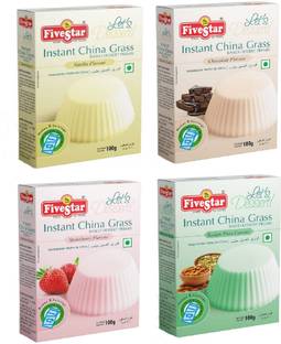 Five Star Instant China Grass Mix-Strawberry, Chocolate, Badam Pista, Vanilla (100g x 4) China Grass Powder