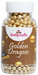 TastyCrafts Golden Dragees | Decorative Balls for Cake décor | 100 GM | Size - Very Big Topping Semi Solid