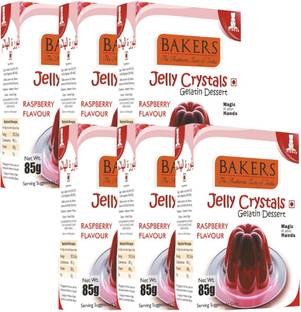 Bakers Jelly Crystals (Gelatin Dessert) | Raspberry Flavour |Non-Vegetarian |Pack Of 6 Jelly Powder