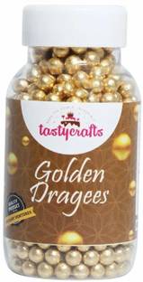 TastyCrafts Golden Dragees | Decorative Balls for Cake décor | 100 GM | Size - Very Big Topping Semi Solid