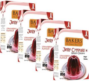 Bakers Jelly Crystals (Gelatin Dessert) |Strawberry Flavour | Non-Vegetarian |Pack Of 4 Jelly Powder