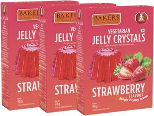 Bakers Jelly Crystals|Strawberry Flavour|Vegetarian|Instant Premix|90 Gm Each X Pack 3 Jelly Powder