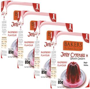 Bakers Jelly Crystals (Gelatin Dessert) | Raspberry Flavour |Non-Vegetarian |Pack Of 4 Jelly Powder