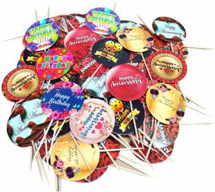 RDHinc Cake Toppers 100 Pcs - Happy Birthday (50 Pcs) + Anniversary (50 Pcs) Cupcake Topper