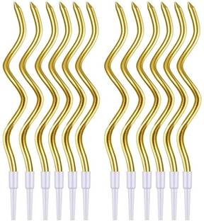PopTheParty Golden Twisted Spiral Candles Long for Decoration as Cake Topper