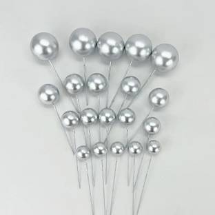 noble foods Silver Faux Ball Toppers for Cake Decoration (20 Pcs) Cake Topper