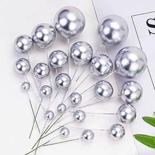 shizal Silver Faux Balls Cake Topper