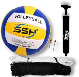 SHORYA OFFICAL SIZE HAND STICHED VOLLEYBALL WITH NYLON NET AND AIR PUMP Volleyball - Size: 4