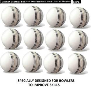 VIBCO Best Quality Pack of 12 Cricket Leather Ball For Bowlers to Improve Skills (WHITE) Cricket Leather Ball