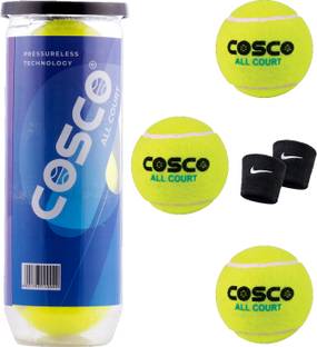 COSCO Combo of 5, 3 Tennis Balls, 2 Wrist Band Tennis Ball