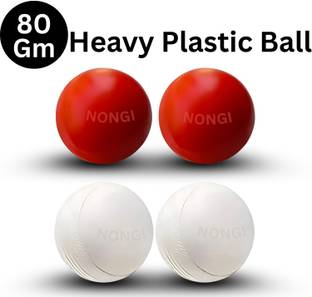 Nongi Heavy Plastic Ball White Red Non Toxic (Pack of 4 | 80gm Per Ball) Cricket Training Ball