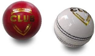 SJ Club Hand Stiched Two Piece Cricket Leather Ball Combo (Red & White) Cricket Leather Ball