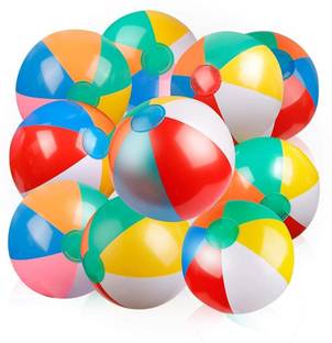 MRJV Inflatable Beach Balls - Classic Rainbow Colors, 8-12 Inches, Set of 10 Baseball