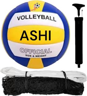 ASHI ENTERPRISES Super volleyball with nylon net and with air pump size 5 best quality Volleyball - Size: 5