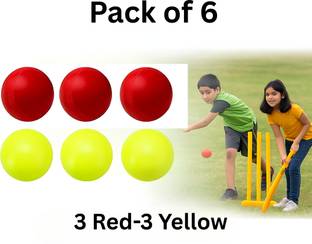 Vikas 3 RED 3 YELLOW Heavy Plastic Cricket Ball, Non-Toxic Cricket Training Ball