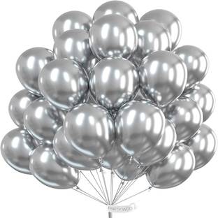PMW Silver Metallic Chrome Latex Balloons - 50 pcs Refillable Balloon Helium Tank