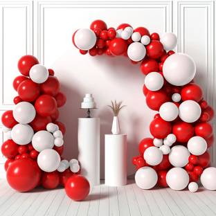 R G ACCESSORIES Solid Red White Balloons Garland Kit Of 61 Pcs For Party Decorations Balloon