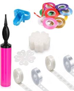 RJS Creations Solid Balloon Decoration- Strip Tape, Glue Dot 1 Balloon Pump 15 Ribbon 12 Flower Clip Balloon Bouquet