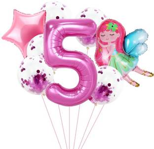 Bash N Splash Printed Fairy Princess Birthday Party Decoration Balloons 5th Birthday Star & Confetti 5 Balloon