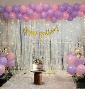 PARTY MIDLINKERZ Solid Purple Theme White Net Birthday Decoration kit set with Led for Girls, Wife Balloon