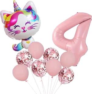 BashNSplash Printed 4th Birthday Number Pink Kitty Cat Crown Cute Theme Balloon Happy Birthday Balloon Bouquet