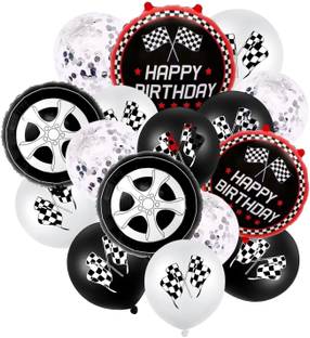 FLICK IN 16Pcs Happy Birthday Decoration Items Race Car Theme Birthday Decorations Foil