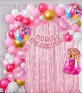 KIDOS Printed Barbie Theme DIY Birthday Decoration Item Kit For Girls Balloon