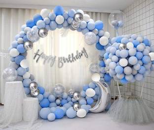 Bash N Splash Solid Blue Silver Happy birthday Balloon Chrome Confetti Birthday Party Decoration Balloon