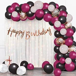 PARTY MIDLINKERZ Solid Black Burgandy Birthday Balloon Decoration with Led Light and Curtain for Decor Balloon