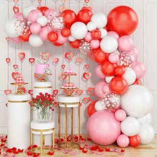 R G ACCESSORIES Solid Red Pink White Balloons Garland Kit Of 63 Pcs For Party Decorations Balloon