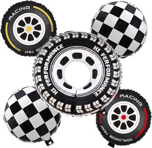 FLICK IN Printed 5 Pcs Racing Car Theme Birthday Decoration Tyre Shape Foil Balloon Tire Balloon Balloon