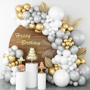 R G ACCESSORIES Solid Silver White Grey Balloons Garland Kit Of 61 Pcs For Party Decorations Balloon