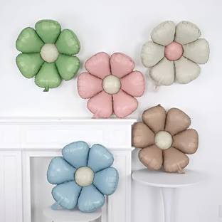 GREATRIL Solid Pastel Matte Daisy Flower Foil Balloons Elegant Floral Design Party Balloons Airwalker