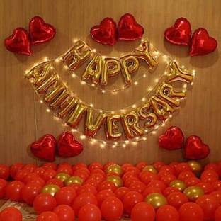 Magic Balloons Solid Happy Anniversary combo 78 piece set (16 letter of happy anniversary + 60 piece gold + red + blue balloon Balloon Balloon