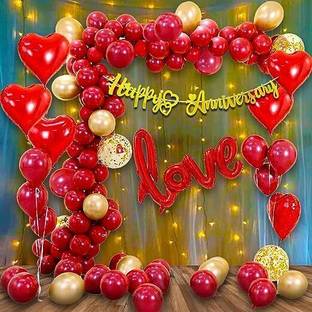 PARTY MIDLINKERZ Solid Red Anniversary Decor ation kit Combo - 63 Pcs for Anniversary combo pack Balloon