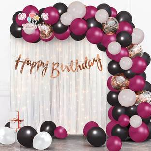 Balloon and you Rose Gold Happy Birthday Decoration Kit with Curtains, Balloons & LED Light
