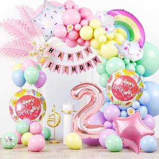PopTheParty Printed Rainbow Cloud Theme Second Birthday Pastel Balloons Decoration Kit For Baby Balloon Bouquet