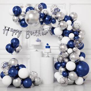 ZYRIC Happy Birthday Balloons Decoration Kits With Silver, Blue and White Balloons