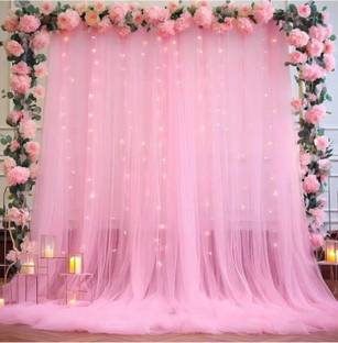 FLIPZONE Solid Pink Net Curtain for Decoration with Fairy Light, Back Drop Curtain set 6 Balloon