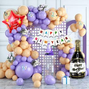 Rozi Decoration Solid Happy New Year Party Decoration Items Combo Set for Nye Party 2024 Items Balloon Bouquet