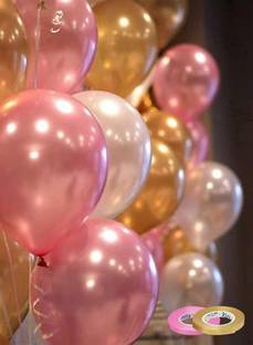 RJV Global Solid 10 Inches Metallic Balloons, Pink Gold & White(Pack of 50) Balloon