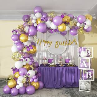 ZYRIC Happy Birthday Decoration Kits with Purple, White and Gold Balloons