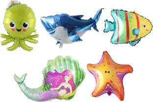 Bash N Splash Printed Helium Quality Ocean Mermaid Theme Shark Octopus Starfish Mermaid Fish Foil Balloon