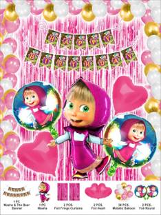 Domios Printed Masha And Bear Theme Decoration Combo Set Balloon Bouquet