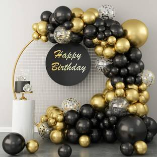 R G ACCESSORIES Solid Black Gold Balloons Garland Kit Of 103 Pcs For Party Decorations Balloon