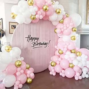 R G ACCESSORIES Solid White Pink Golden Balloons Garland Kit Of 50 Pcs For Party Decorations Balloon