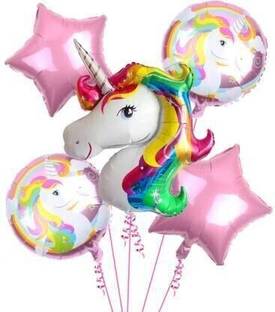DNEnterprises Printed Big Size Magical Unicorn Balloon Bouquet 5pc / Unicorn Foil Balloon Set for Kids Magic Balloon