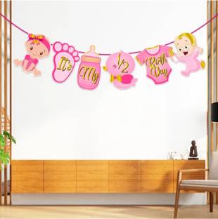FLIPZONE Printed Its My Half Birthday Banner For Baby Girl - Birthday Decorations Banner Balloon